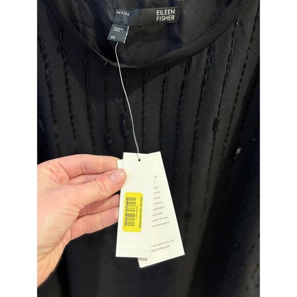 Eileen Fisher Womens Petite Small Silk Beaded Blouse Black NEW MSRP $229 - Picture 3 of 5